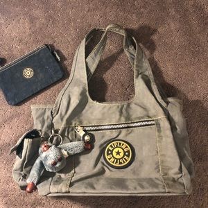 Gray Kipling Shoulder Purse W/ Blue Wallet